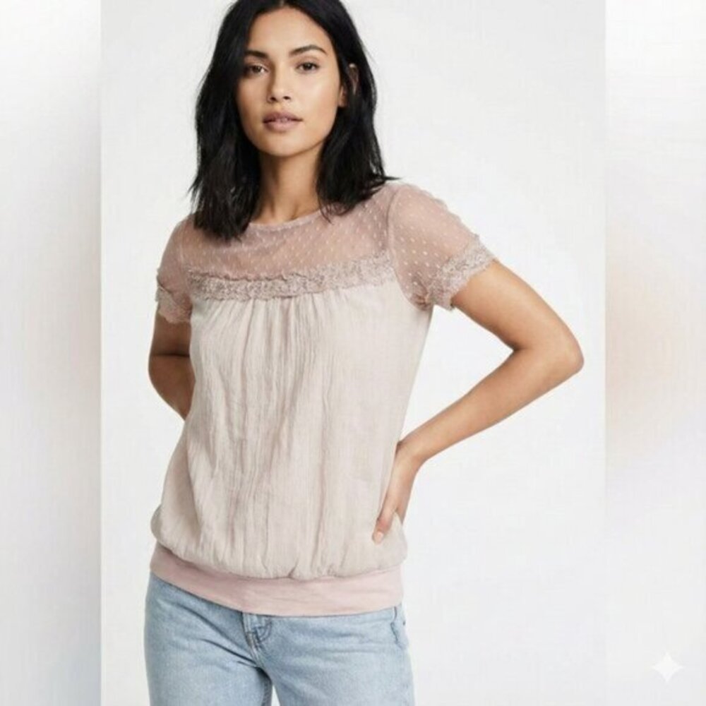 Phase Eight Silk Blouse Top Short sleeve Lace trim Y2k 00s Size XS